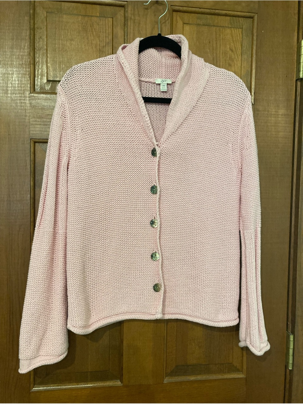 J.Jill Soft Pink Sweater XS Cardigan Knit Bitton Front Shawl Collar